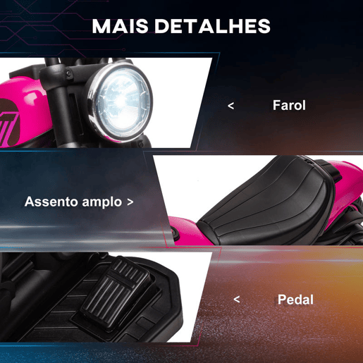 HOMCOM Motocicleta Elétrica para Crianças de 18-36 Meses com Bateria 6V Farol e Rodas Auxiliares Removíveis 25 kg 76x42x57 cm Rosa HOMCOM Motocicleta Elétrica para Crianças de 18-36 Meses com Bateria 6V Farol e Rodas Auxiliares Removíveis 25 kg 76x42x57 cm Rosa