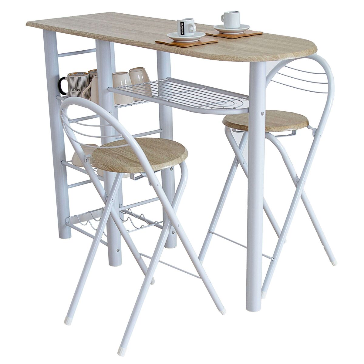 Mesa Alta Cocina Nórdica con 2 Taburetes Plegables 40x120