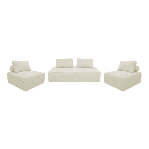 Sofá modular em tecido veludo cotelê de 4 lugares, Lao, Creme, 180x90x78 cm