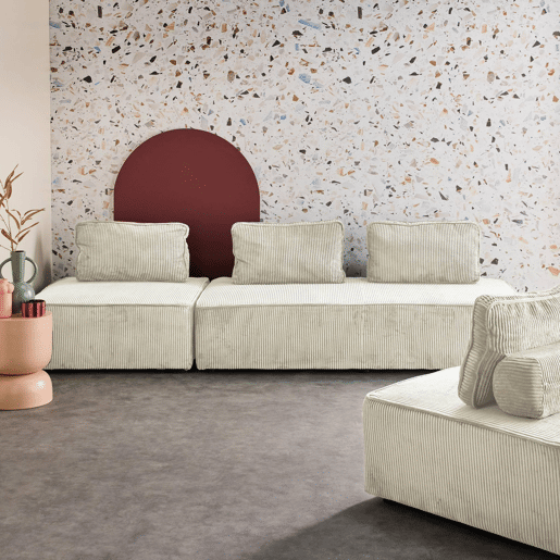 Sofá modular em tecido veludo cotelê de 4 lugares, Lao, Creme, 180x90x78 cm
