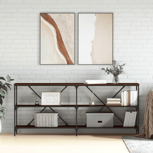 Mesa Consola - Mesa De Entrada 180x30x75cm deriv. madeiraferro carvalho castanho