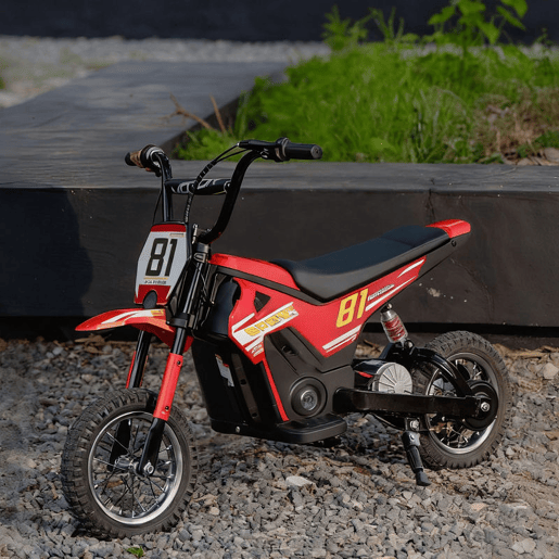 AIYAPLAY Mota Elétrica para Crianças 24V Mota Elétrica Infantil com Motor 250W Velocidade de 6-16kmh Rodas de Ø30,5 cm e Suspensão Traseira para Crianças de 8-12 Anos 119x64x76,5 cm Vermelho