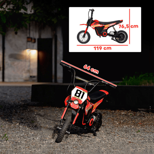 AIYAPLAY Mota Elétrica para Crianças 24V Mota Elétrica Infantil com Motor 250W Velocidade de 6-16kmh Rodas de Ø30,5 cm e Suspensão Traseira para Crianças de 8-12 Anos 119x64x76,5 cm Vermelho