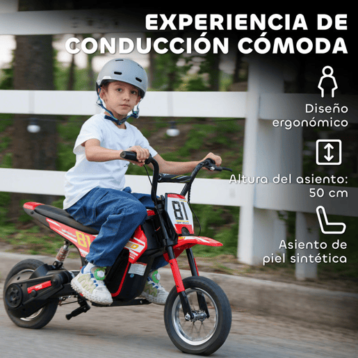 AIYAPLAY Mota Elétrica para Crianças 24V Mota Elétrica Infantil com Motor 250W Velocidade de 6-16kmh Rodas de Ø30,5 cm e Suspensão Traseira para Crianças de 8-12 Anos 119x64x76,5 cm Vermelho