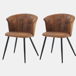 Conjunto de 2 Cadeiras de Jantar com Encosto Envolvente, Assento Acolchoado em Couro Sintético Marrom Vintage, Pés Metálicos com Niveladores, Altura 74,5 cm e Assento 47 cm, Estilo Industrial para Cozinha e Sala