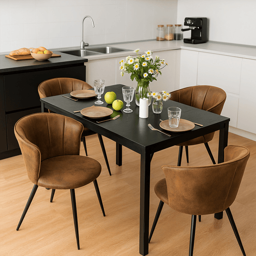 Conjunto de 2 Cadeiras de Jantar com Encosto Envolvente, Assento Acolchoado em Couro Sintético Marrom Vintage, Pés Metálicos com Niveladores, Altura 74,5 cm e Assento 47 cm, Estilo Industrial para Cozinha e Sala