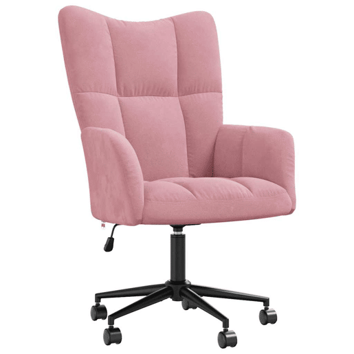 Poltrona de descanso cadeira de escritório com rodízios design moderno em veludo rosa DEC026758