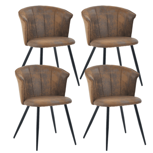 Conjunto De 4 Cadeiras De Jantar Com Encosto Envolvente, Assento Acolchoado Em Couro Sintético Marrom Vintage, Pés Metálicos Com Niveladores, Estilo Industrial, Suporta 120 Kg, Ideais Para Cozinha E Sala De Jantar