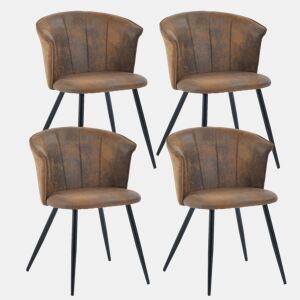 Conjunto De 4 Cadeiras De Jantar Com Encosto Envolvente, Assento Acolchoado Em Couro Sintético Marrom Vintage, Pés Metálicos Com Niveladores, Estilo Industrial, Suporta 120 Kg, Ideais Para Cozinha E Sala De Jantar