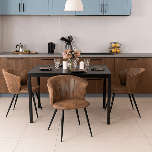 Conjunto De 4 Cadeiras De Jantar Com Encosto Envolvente, Assento Acolchoado Em Couro Sintético Marrom Vintage, Pés Metálicos Com Niveladores, Estilo Industrial, Suporta 120 Kg, Ideais Para Cozinha E Sala De Jantar