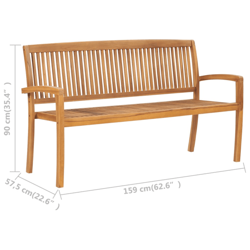 Banco de jardim mobiliário de pátio externo terraço 3 lugares empilhável jardim 159 x 575 u200Bu200Bx 90 cm madeira maciça de teca 02_0011030