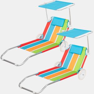 Pack de 2 espreguiçadeiras de praia 2 em 1 calmofada almofadada e guarda-sol Aktive