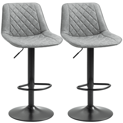 HOMCOM Conjunto de Bancos de Bar Estofados em PU Bancos Altos de Sala de Jantar com Altura Ajustável Assento Giratório e Apoio para os Pés Carga Máxima 120kg 46,5x51x86-106 cm Cinzento