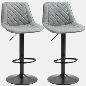 HOMCOM Conjunto de Bancos de Bar Estofados em PU Bancos Altos de Sala de Jantar com Altura Ajustável Assento Giratório e Apoio para os Pés Carga Máxima 120kg 46,5x51x86-106 cm Cinzento