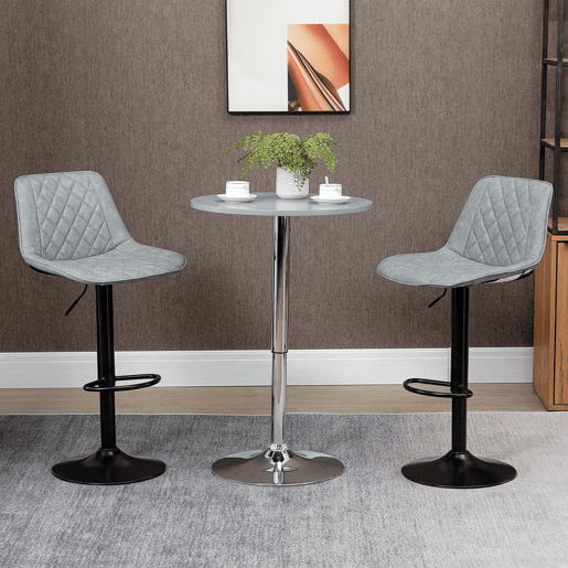 HOMCOM Conjunto de Bancos de Bar Estofados em PU Bancos Altos de Sala de Jantar com Altura Ajustável Assento Giratório e Apoio para os Pés Carga Máxima 120kg 46,5x51x86-106 cm Cinzento