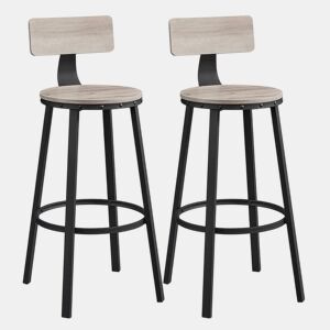 Conjunto de 2 cadeiras de bar bancos altos com encosto assento de cozinha estrutura de aço assento de fácil montagem 73 cm de altura estilo industrial cinza e preto 12_0002533