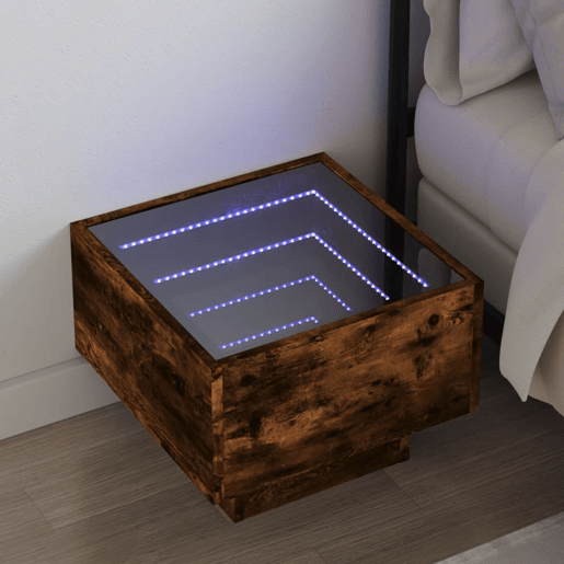 Mesa De Cabeceira - Mesinha De Cabeceira c LED Infinity 40x40x30 cm carvalho fumado