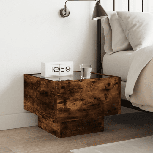 Mesa De Cabeceira - Mesinha De Cabeceira c LED Infinity 40x40x30 cm carvalho fumado
