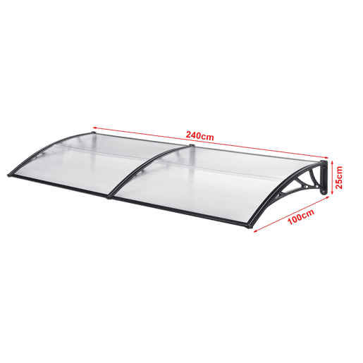 Toldo para porta de entrada com design de dossel à prova de intempéries 240 x 100 cm preto transparente 03_0006389
