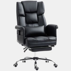 HOMCOM Cadeira de Escritório com 6 Pontos de Massagem Vibratória Cadeira Giratória Ergonómica com Apoio para Pés Retrátil Altura Ajustável Comando Remoto e Suporte Lombar Tecido de PU Preto
