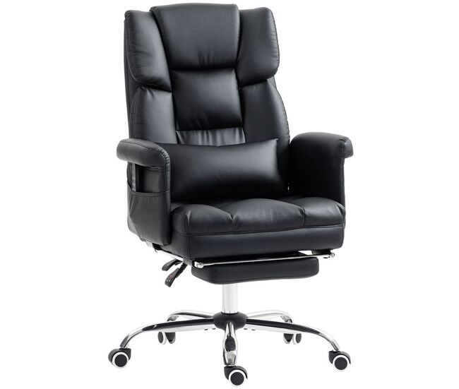 Homcom silla de oficina con 6 puntos de masaje vibratorio silla de escritorio giratoria ergonómica con reposapiés retráctil altura ajustable control