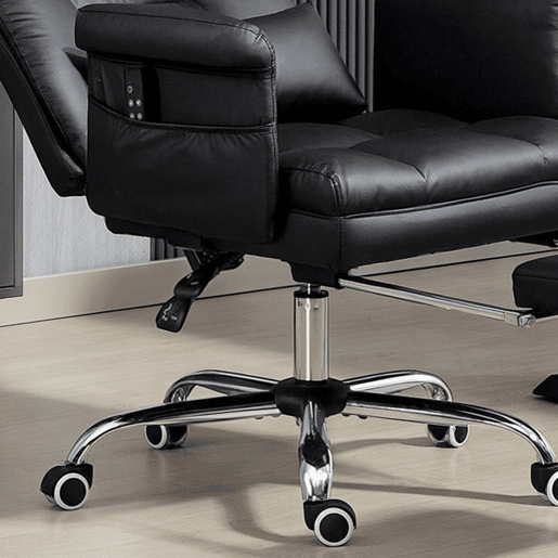 HOMCOM Cadeira de Escritório com 6 Pontos de Massagem Vibratória Cadeira Giratória Ergonómica com Apoio para Pés Retrátil Altura Ajustável Comando Remoto e Suporte Lombar Tecido de PU Preto