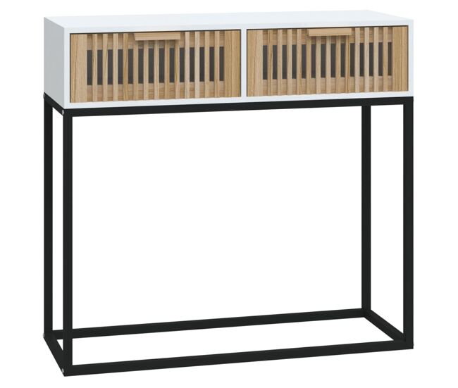 Mesa consola - mesa de entrada hierro y madera contrachapada blanco 80x30x75 cm