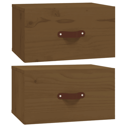 Lote de 2 Mesas De Cabeceira De Parede Mesinhas De Cabeceira - 40x29,5x22 cm castanho mel