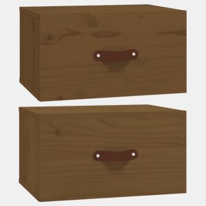 Lote de 2 Mesas De Cabeceira De Parede Mesinhas De Cabeceira - 40x29,5x22 cm castanho mel