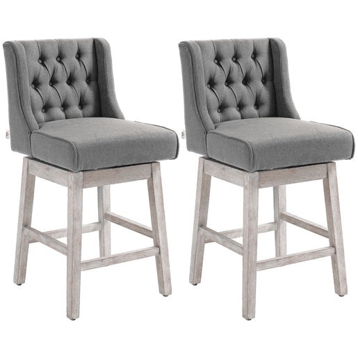 HOMCOM Conjunto de 2 Bancos de Bar com Encosto Giratórios 180° Bancos Altos de Cozinha com Apoio para Pés e Pés de Madeira para Sala de Jantar 45,7x57,2x101 cm Cinzento