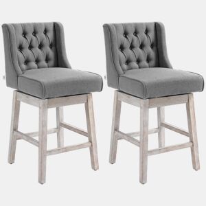 HOMCOM Conjunto de 2 Bancos de Bar com Encosto Giratórios 180° Bancos Altos de Cozinha com Apoio para Pés e Pés de Madeira para Sala de Jantar 45,7x57,2x101 cm Cinzento