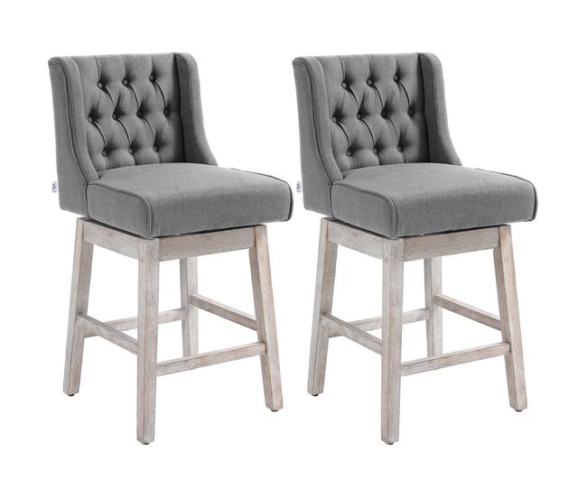Homcom juego de 2 taburetes de bar con respaldo, giratorios 180°, taburetes altos de cocina con reposapiés, patas de madera, para salón, comedor, gris