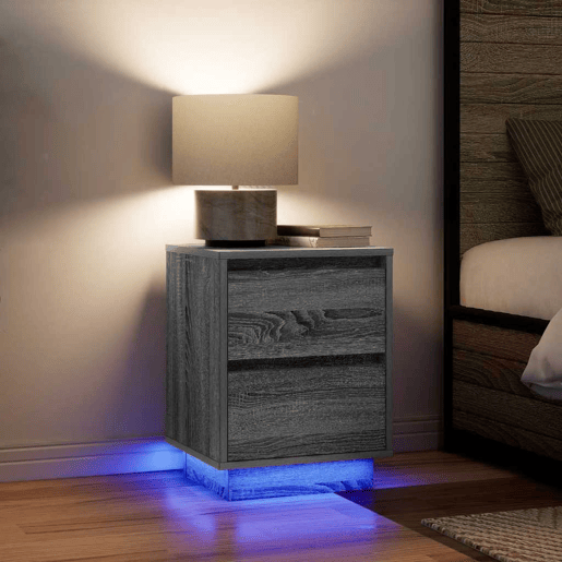 Mesa De Cabeceira - Mesinha De Cabeceira com luzes LED 38x34x50 cm cinzento-sonoma