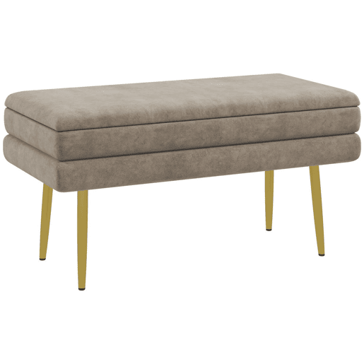 HOMCOM Banco Pé de Cama 30L Banco com Armazenamento para Dormitório Estofado em Veludo Banco de Entrada com Pés de Aço 79,5x37,5x43 cm Bege