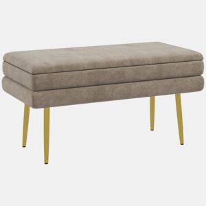 HOMCOM Banco Pé de Cama 30L Banco com Armazenamento para Dormitório Estofado em Veludo Banco de Entrada com Pés de Aço 79,5x37,5x43 cm Bege