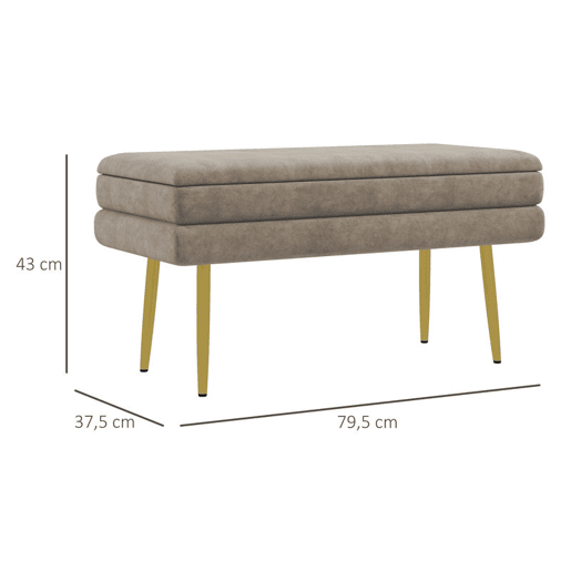 HOMCOM Banco Pé de Cama 30L Banco com Armazenamento para Dormitório Estofado em Veludo Banco de Entrada com Pés de Aço 79,5x37,5x43 cm Bege