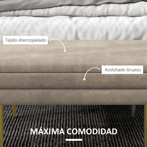 HOMCOM Banco Pé de Cama 30L Banco com Armazenamento para Dormitório Estofado em Veludo Banco de Entrada com Pés de Aço 79,5x37,5x43 cm Bege
