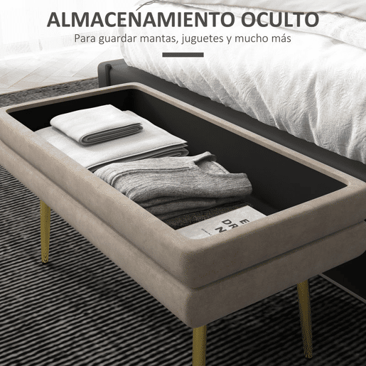 HOMCOM Banco Pé de Cama 30L Banco com Armazenamento para Dormitório Estofado em Veludo Banco de Entrada com Pés de Aço 79,5x37,5x43 cm Bege