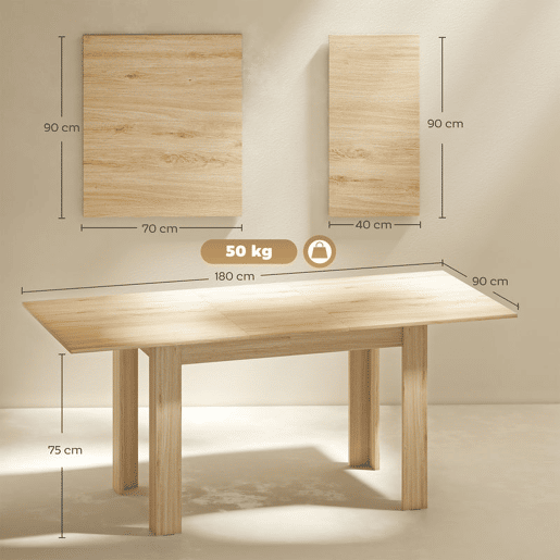 HOMCOM Mesa de Refeição Extensível de 140 a 180 cm Mesa de Cozinha Extensível Retangular para 6-8 Pessoas para Sala 140-180x90x75 cm Madeira