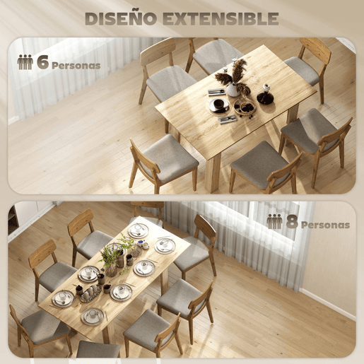 HOMCOM Mesa de Refeição Extensível de 140 a 180 cm Mesa de Cozinha Extensível Retangular para 6-8 Pessoas para Sala 140-180x90x75 cm Madeira