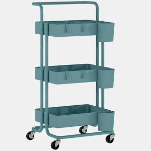 HOMCOM Carrinho de Cozinha de Aço Carrinho de Armazenamento com 4 Ganchos 3 Cestas Removíveis 3 Caixas Suspensas e Travões para Casa de Banho Sala de Estar Dormitório 42x38x86,5cm Preto