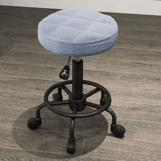 HOMCOM Banco Giratório Redondo Banco com Rodas Altura Regulável 50-66 cm Assento Estofado em Tecido tipo Borreguito para Salões Oficinas Spa Massagem Azul