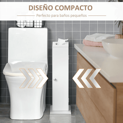 HOMCOM Armário de Casa de Banho Estreito Móvel de Casa de Banho com Orifício para Papel Higiénico e Prateleiras Estilo Moderno para Espaços Pequenos 19,5x19,5x65 cm Branco