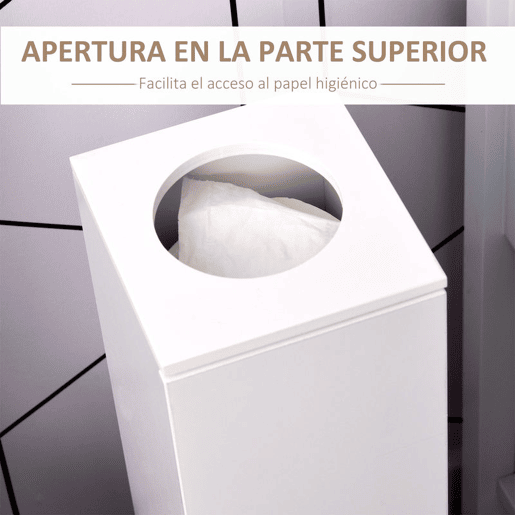 HOMCOM Armário de Casa de Banho Estreito Móvel de Casa de Banho com Orifício para Papel Higiénico e Prateleiras Estilo Moderno para Espaços Pequenos 19,5x19,5x65 cm Branco