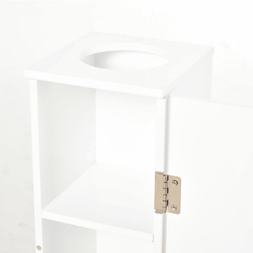 HOMCOM Armário de Casa de Banho Estreito Móvel de Casa de Banho com Orifício para Papel Higiénico e Prateleiras Estilo Moderno para Espaços Pequenos 19,5x19,5x65 cm Branco