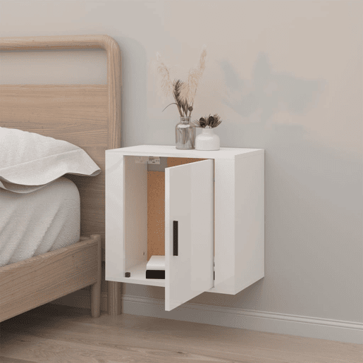 Mesa De Cabeceira De Parede Mesinha De Cabeceira - 50x30x47 cm branco brilhante