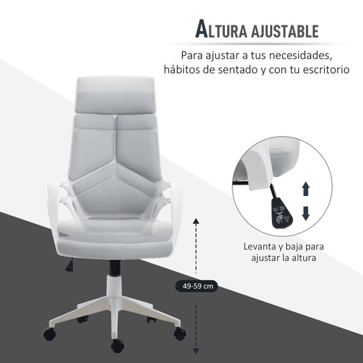 HOMCOM Cadeira de Escritório Giratória, Função de Inclinação, Cadeira de Secretária de Malha com Altura Ajustável Encosto Alto e Apoios de Braço para Estudo Quarto Carga 120 kg, Cinza