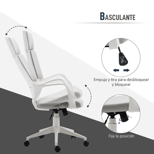 HOMCOM Cadeira de Escritório Giratória, Função de Inclinação, Cadeira de Secretária de Malha com Altura Ajustável Encosto Alto e Apoios de Braço para Estudo Quarto Carga 120 kg, Cinza