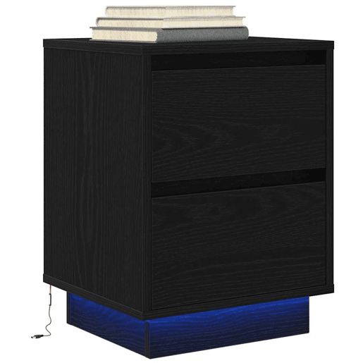 Mesa De Cabeceira - Mesinha De Cabeceira com luzes LED 38x34x50 cm preto