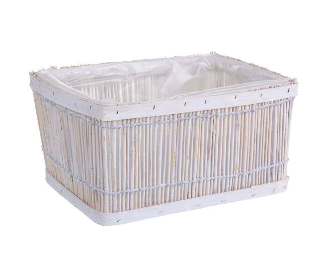 Cesto de bambú cuadrado blanco 26x18x13h cm